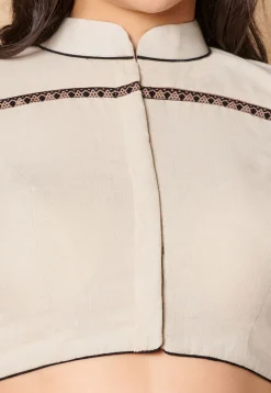 Contrast Trim Cotton Blouse in Cream
