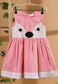 Contrast Trim Cotton Dress in Light Peach
