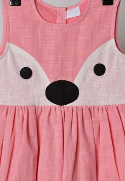 Contrast Trim Cotton Dress in Light Peach