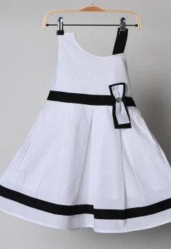 Contrast Trim Cotton Dress in Black and White