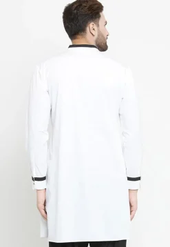 Contrast Trim Cotton Kurta in White