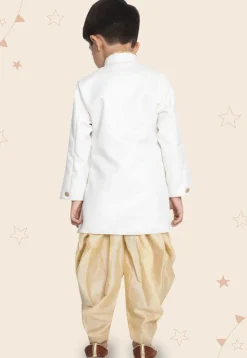 Contrast Trim Cotton Silk Dhoti Sherwani in White