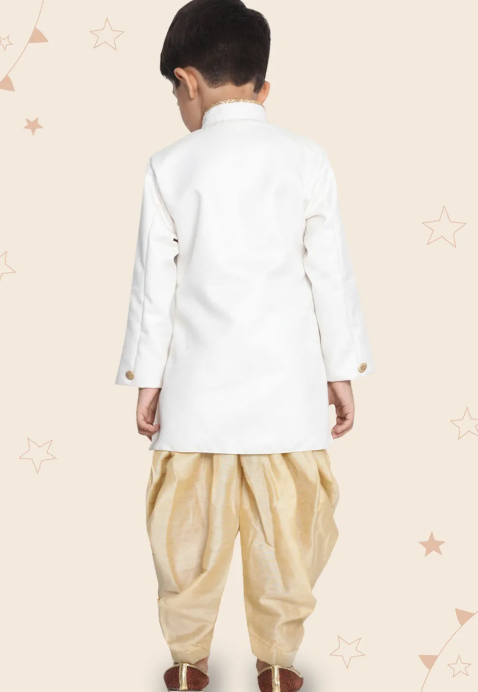 Contrast Trim Cotton Silk Dhoti Sherwani in White