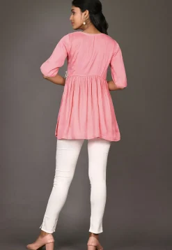 Contrast Trim Cotton Tunic in Peach