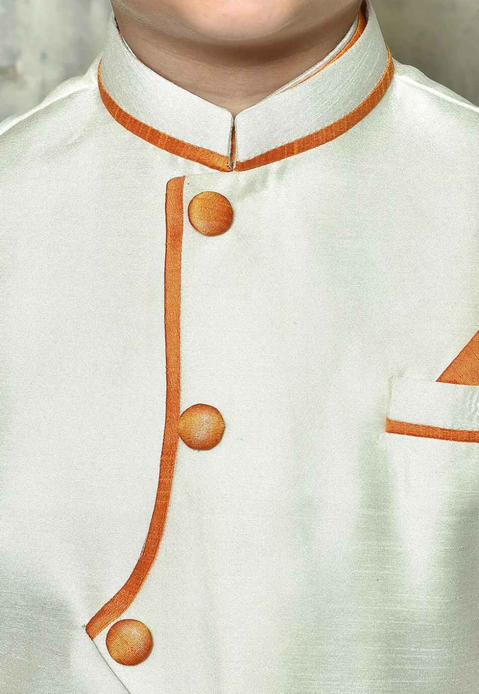 Contrast Trim Dupion Dhoti Kurta Jacket in Orange and White