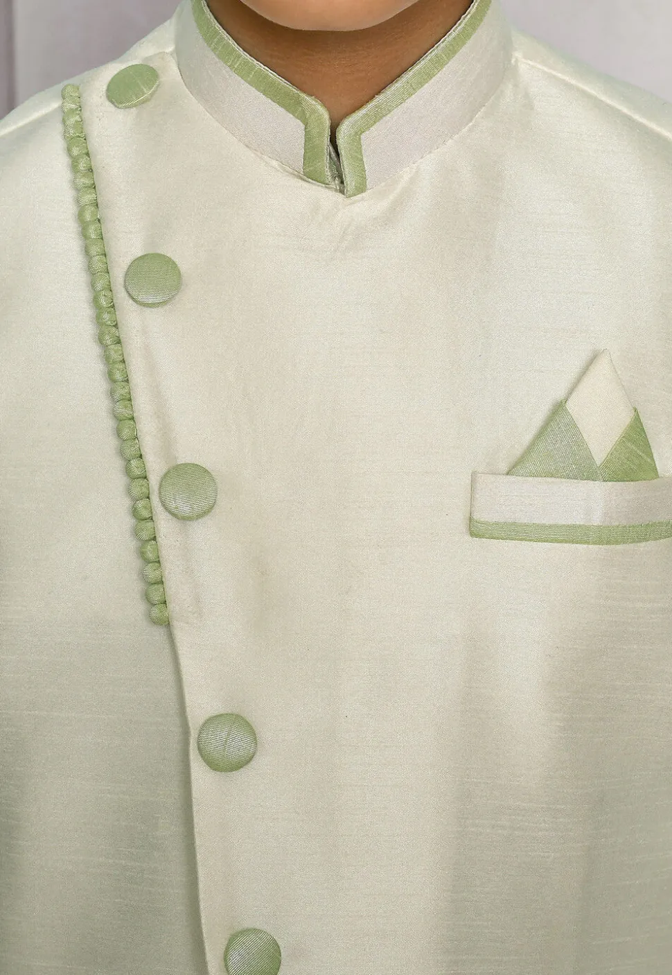 Contrast Trim Dupion Dhoti Kurta Jacket in Green and White