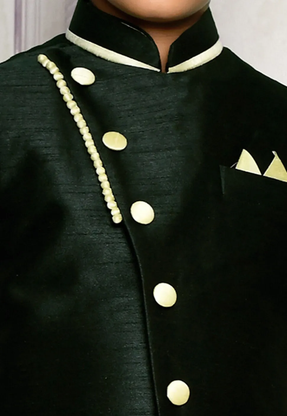 Contrast Trim Dupion Dhoti Kurta Jacket in Green