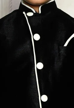 Contrast Trim Dupion Dhoti Kurta Jacket in White and Black