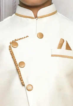 Contrast Trim Dupion Dhoti Kurta Jacket in Beige and Off White