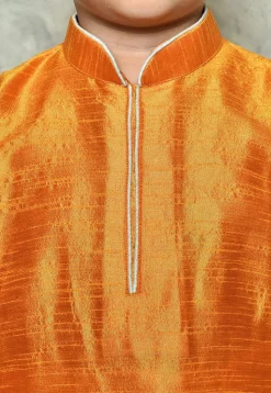 Contrast Trim Dupion Silk Dhoti Kurta in Orange
