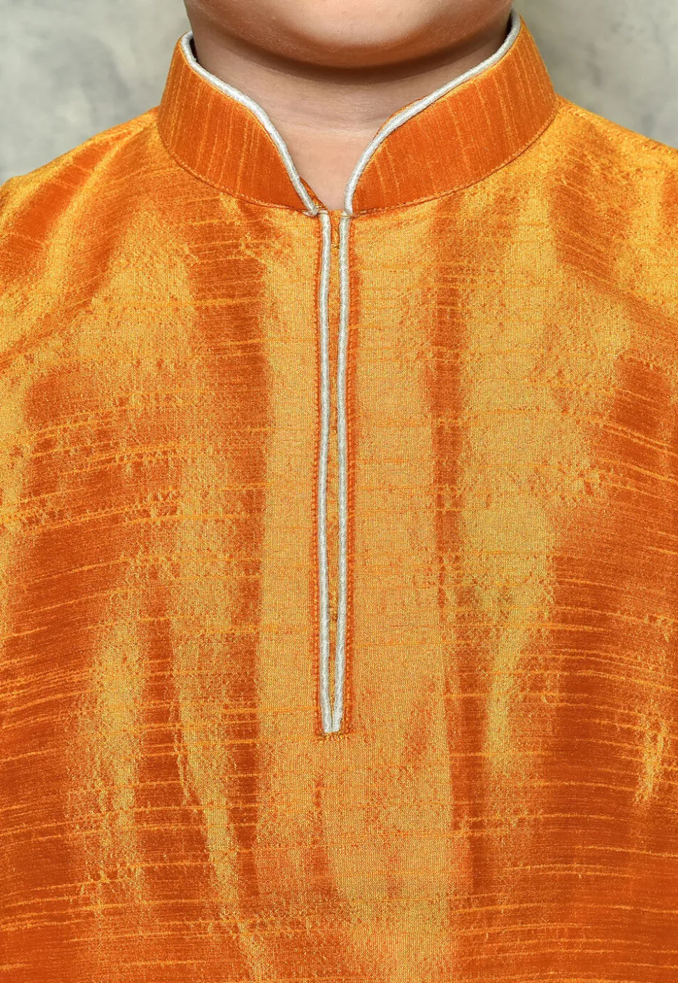 Contrast Trim Dupion Silk Dhoti Kurta in Orange