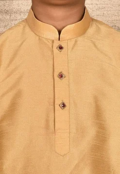 Contrast Trim Dupion Silk Kurta Set in Peach