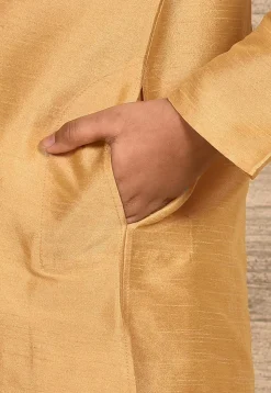 Contrast Trim Dupion Silk Kurta Set in Peach