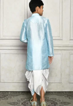 Contrast Trim Dupion Silk Dhoti Kurta in Sky Blue