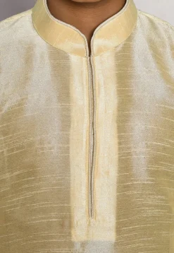 Contrast Trim Dupion Silk Dhoti Kurta in Light Beige
