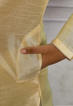 Contrast Trim Dupion Silk Dhoti Kurta in Light Beige