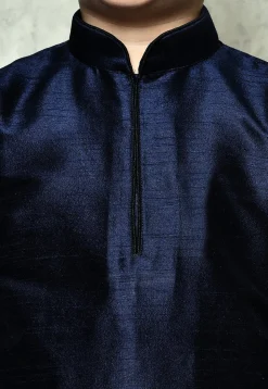 Contrast Trim Dupion Silk Dhoti Kurta in Navy Blue
