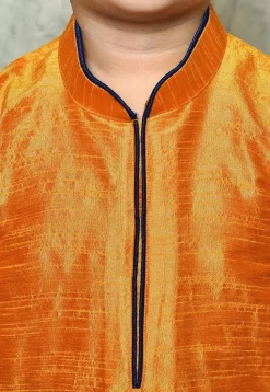 Contrast Trim Dupion Silk Dhoti Kurta in Orange