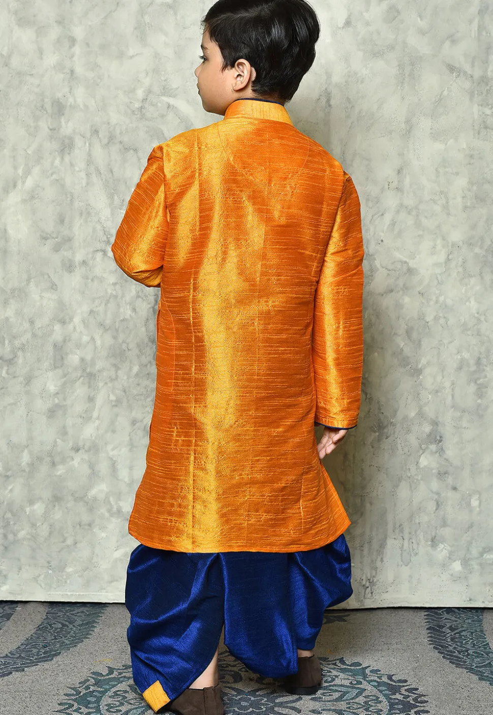 Contrast Trim Dupion Silk Dhoti Kurta in Orange