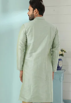 Contrast Trim Dupion Silk Kurta in Pastel Green