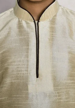 Contrast Trim Dupion Silk Dhoti Kurta in Light Beige