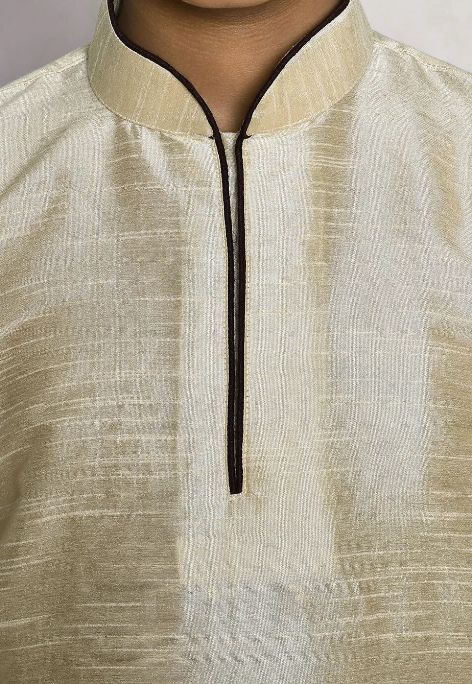 Contrast Trim Dupion Silk Dhoti Kurta in Light Beige