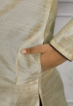 Contrast Trim Dupion Silk Dhoti Kurta in Light Beige