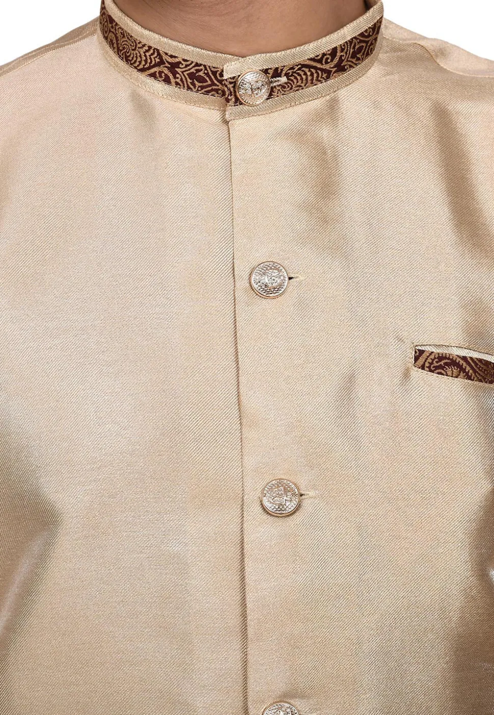 Contrast Trim Dupion Silk Sherwani in Beige