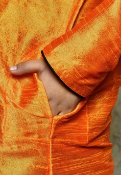 Contrast Trim Dupion Silk Dhoti Kurta in Orange
