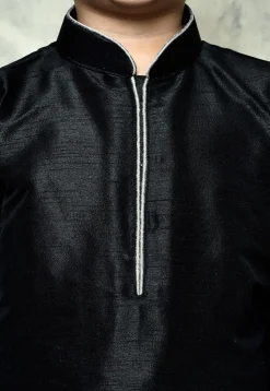 Contrast Trim Dupion Silk Dhoti Kurta in Black