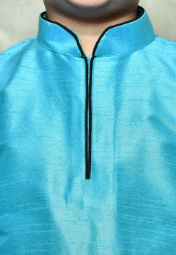 Contrast Trim Dupion Silk Dhoti Kurta in Light Blue