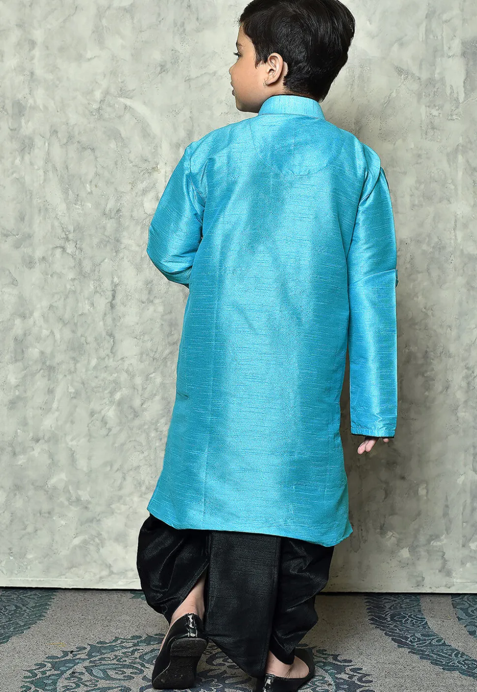 Contrast Trim Dupion Silk Dhoti Kurta in Light Blue
