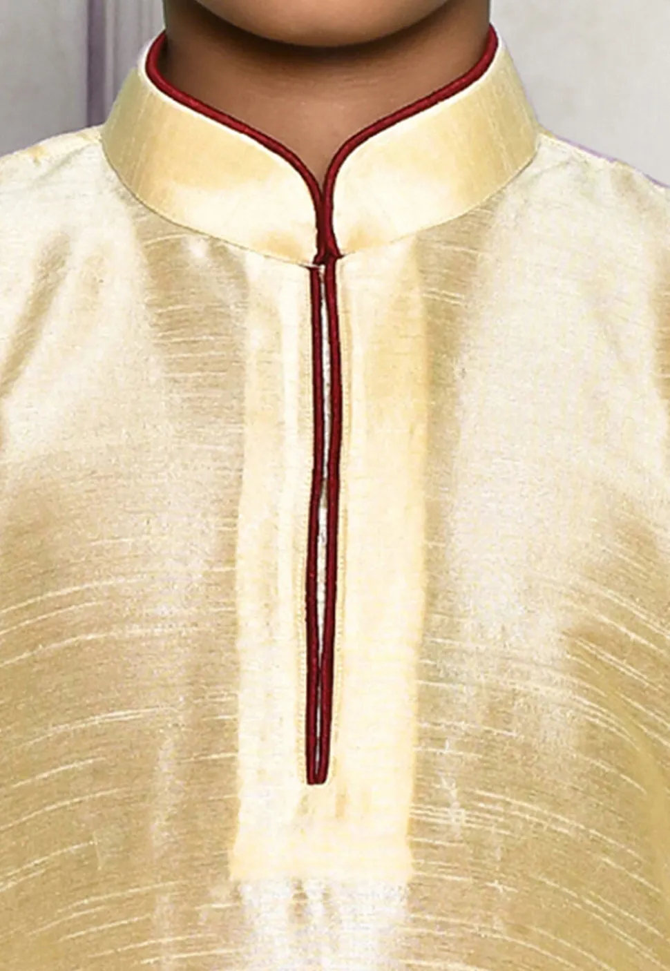 Contrast Trim Dupion Silk Dhoti Kurta in Beige