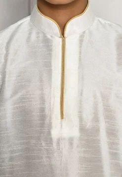 Contrast Trim Dupion Silk Dhoti Kurta in White
