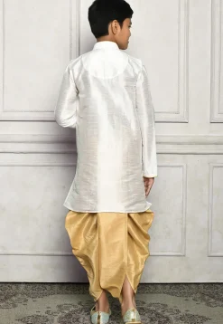 Contrast Trim Dupion Silk Dhoti Kurta in White