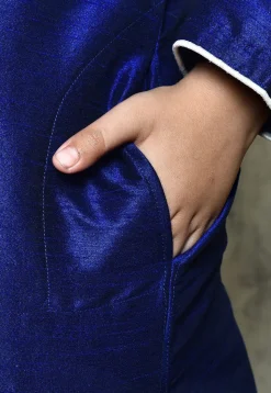 Contrast Trim Dupion Silk Dhoti Kurta in Royal Blue