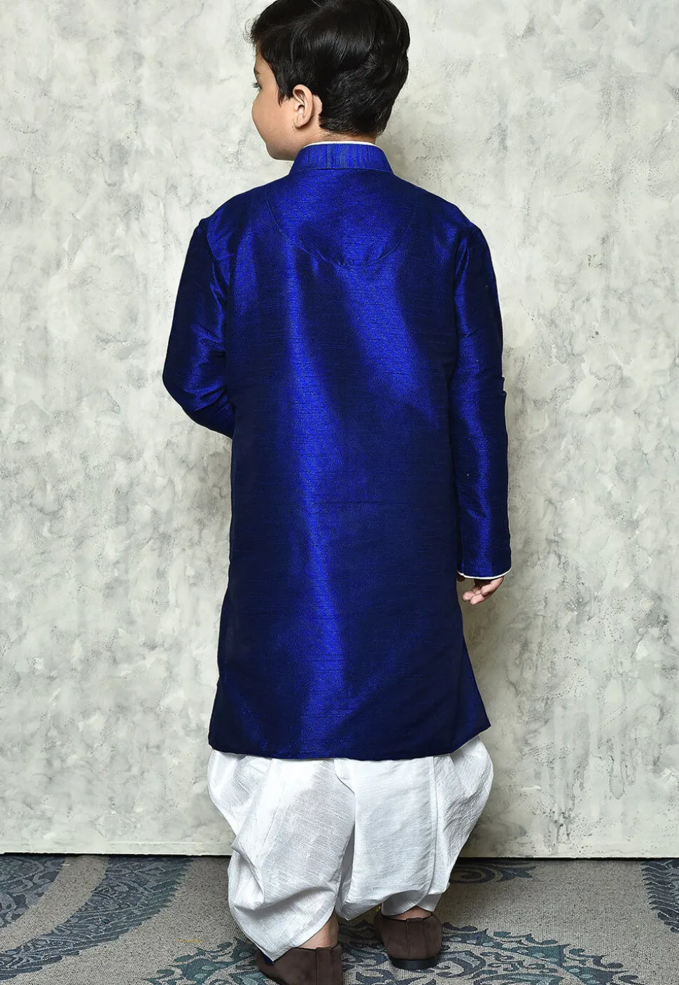 Contrast Trim Dupion Silk Dhoti Kurta in Royal Blue