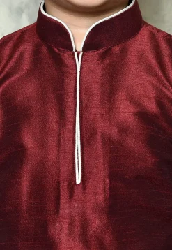 Contrast Trim Dupion Silk Dhoti Kurta in Maroon
