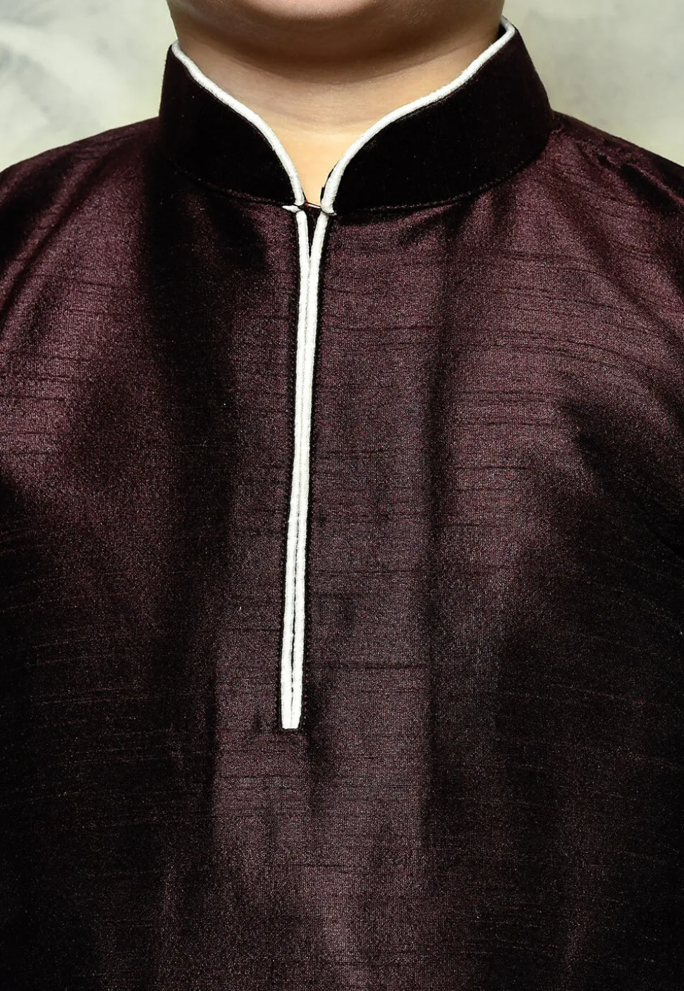 Contrast Trim Dupion Silk Dhoti Kurta in Wine