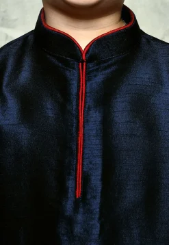 Contrast Trim Dupion Silk Dhoti Kurta in Navy Blue