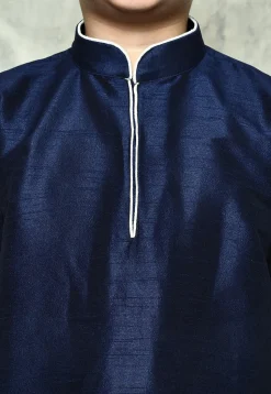 Contrast Trim Dupion Silk Dhoti Kurta in Navy Blue
