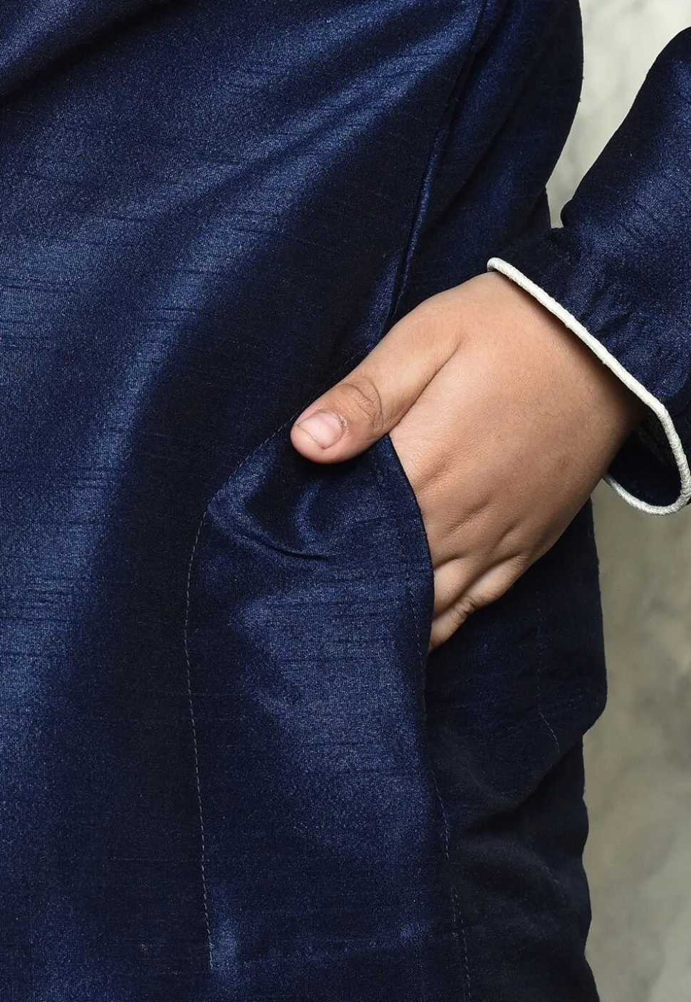 Contrast Trim Dupion Silk Dhoti Kurta in Navy Blue