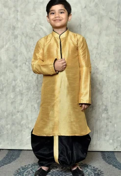 Contrast Trim Dupion Silk Dhoti Kurta in Beige