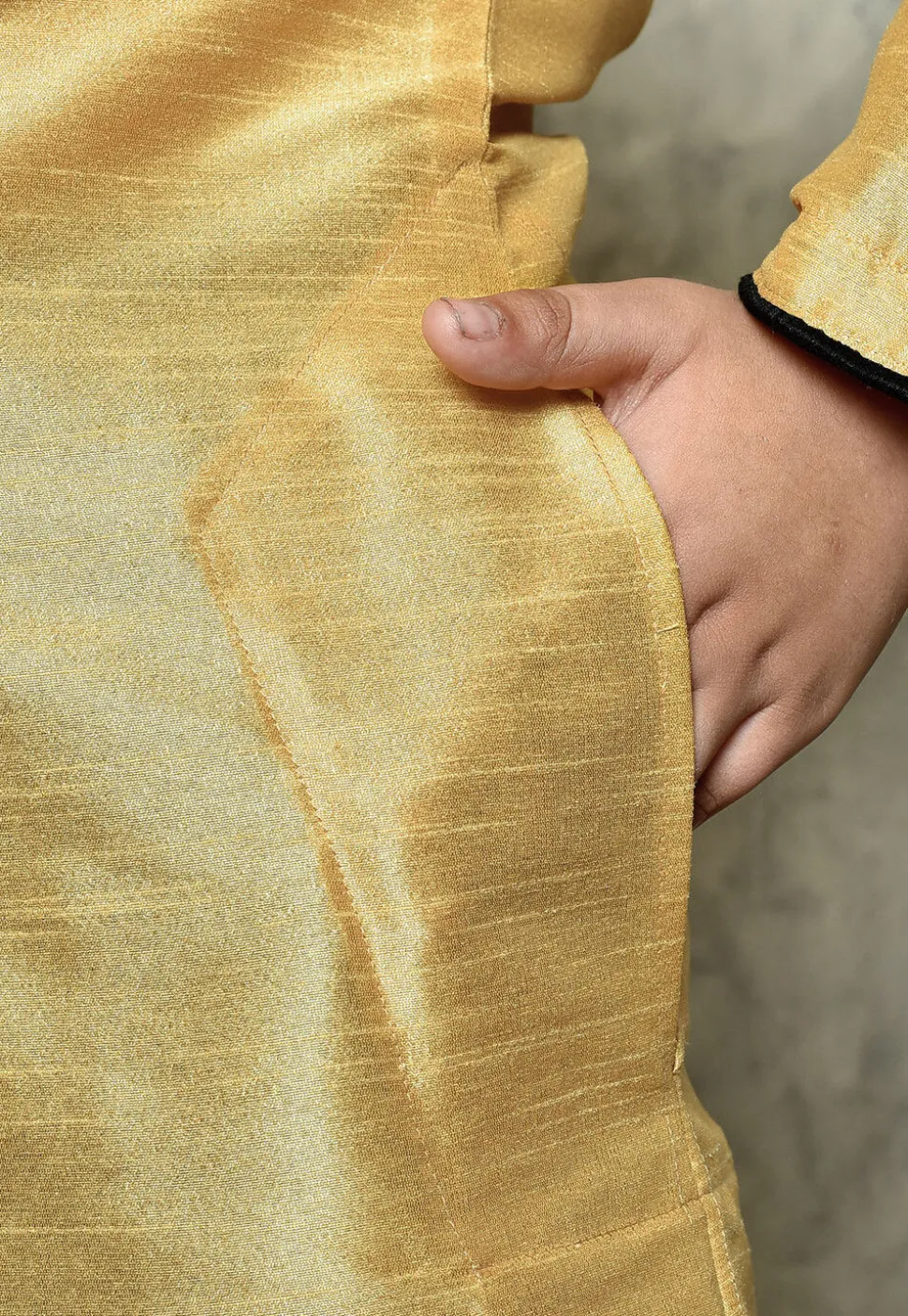 Contrast Trim Dupion Silk Dhoti Kurta in Beige