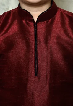 Contrast Trim Dupion Silk Dhoti Kurta in Maroon