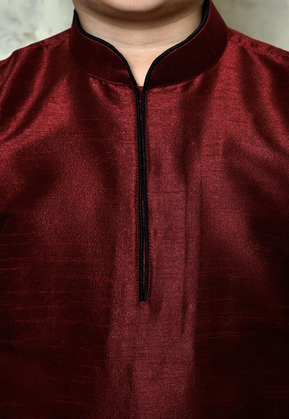 Contrast Trim Dupion Silk Dhoti Kurta in Maroon