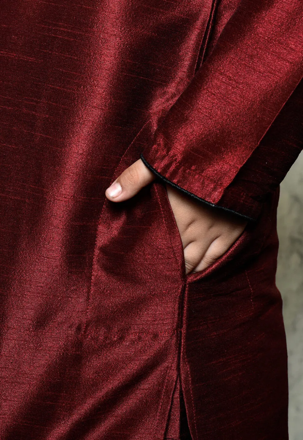 Contrast Trim Dupion Silk Dhoti Kurta in Maroon