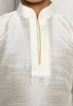 Contrast Trim Dupion Silk Dhoti Kurta in Off White