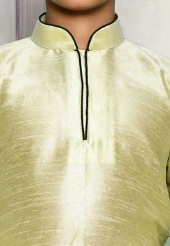 Contrast Trim Dupion Silk Dhoti Kurta in Dusty Green