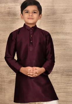 Contrast Trim Dupion Silk Kurta in Light Blue